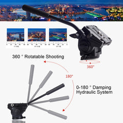 PULUZ  Heavy Duty Video Camera Tripod Action Fluid Drag Head with Sliding Plate for DSLR & SLR Cameras, Large Size, Fluid Drag Head Black