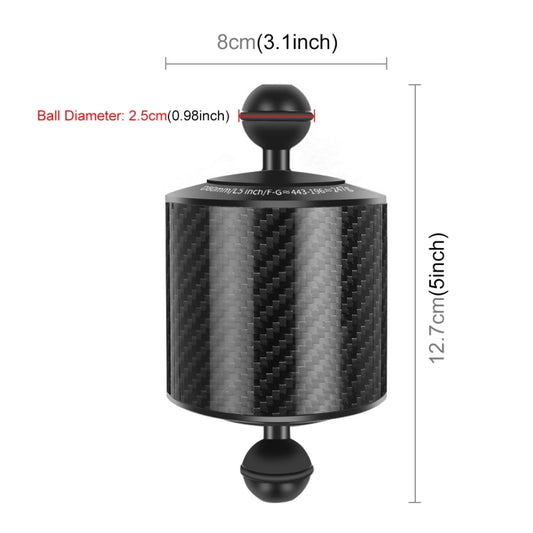 PULUZ 6.1 inch 15.5cm Length 80mm Diameter Dual Balls Carbon Fiber Floating Arm, Ball Diameter: 25mm, Buoyancy: 400g Phone, 6 inch 400g Buoyancy