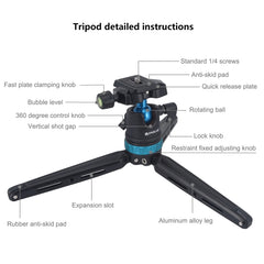 PULUZ Pocket Mini Adjustable Metal Desktop Tripod Mount with 360 Degree Ball Head for DSLR & Digital Cameras, Adjustable Height: 11-20.2cm, Tripod with Head(L)