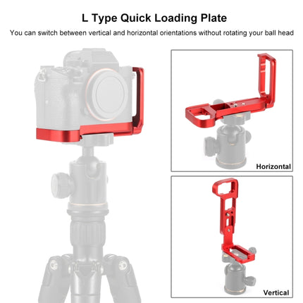 PULUZ 1/4 inch Vertical Shoot Quick Release L Plate Bracket Base Holder for Sony A9 (ILCE-9) / A7 III/ A7R III, For Sony A9 (Red), For Sony A9 (Black)