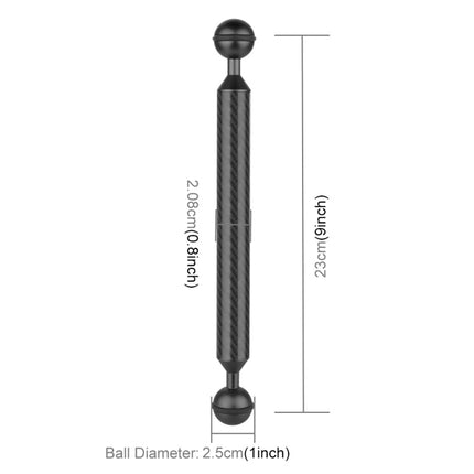 PULUZ  9 inch 23cm Length 20.8mm Diameter Dual Balls Carbon Fiber Floating Arm, Ball Diameter: 25mm, 9 inch Black