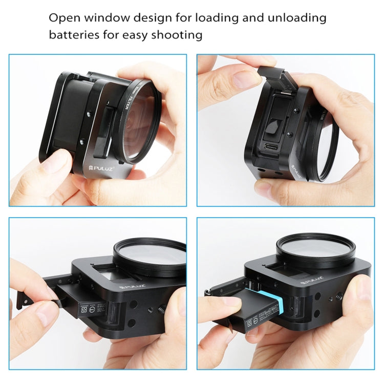 PULUZ Housing Shell CNC Aluminum Alloy Protective Cage with Insurance Frame & 52mm UV Lens for GoPro HERO8 Black, For HERO8 Black with Frame