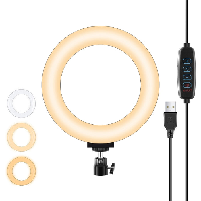 PULUZ 6.2 inch 16cm USB 3 Modes Dimmable LED Ring Vlogging Photography Video Lights with Tripod Ball Head, 6.2 inch