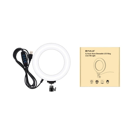 PULUZ 6.2 inch 16cm USB 3 Modes Dimmable LED Ring Vlogging Photography Video Lights with Tripod Ball Head, 6.2 inch
