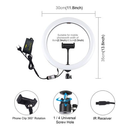 PULUZ 11.8 inch 30cm RGB Dimmable LED Ring Vlogging Selfie Photography Video Lights with Cold Shoe Tripod Ball Head & Phone Clamp (Pink), 12 inch RGB(EU)