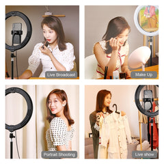 PULUZ 10.2 inch 26cm USB 10 Modes 8 Colors RGBW Dimmable LED Ring Vlogging Photography Video Lights with Cold Shoe Tripod Ball Head & Phone Clamp