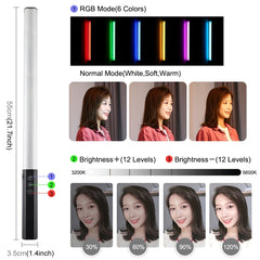 PULUZ RGB Colorful Photo LED Stick Adjustable Color Temperature Handheld LED Fill Light with Remote Control, Remote Fill Light RU, Remote Fill Light