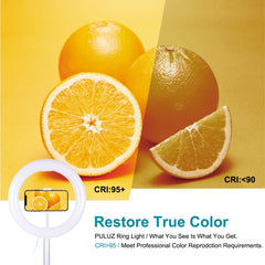 PULUZ 10.2 inch 26cm USB 3 Modes Dimmable Dual Color Temperature LED Curved  Ring Vlogging Selfie Photography Video Lights with Bluetooth Remote Shutter & Folding Desktop Holder & Phone Clamp