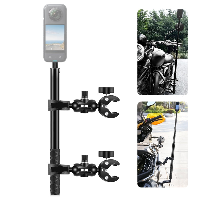 PULUZ Motorcycle Double Dual-heads Crabs Clamps Handlebar Fixed Mount 150cm Selfie Stick, Double Dual-heads Crabs