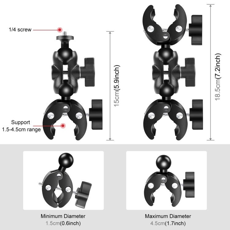 PULUZ Motorcycle Dual-heads Crab & Single Heads Clamps Handlebar Fixed Mount 150cm Selfie Stick