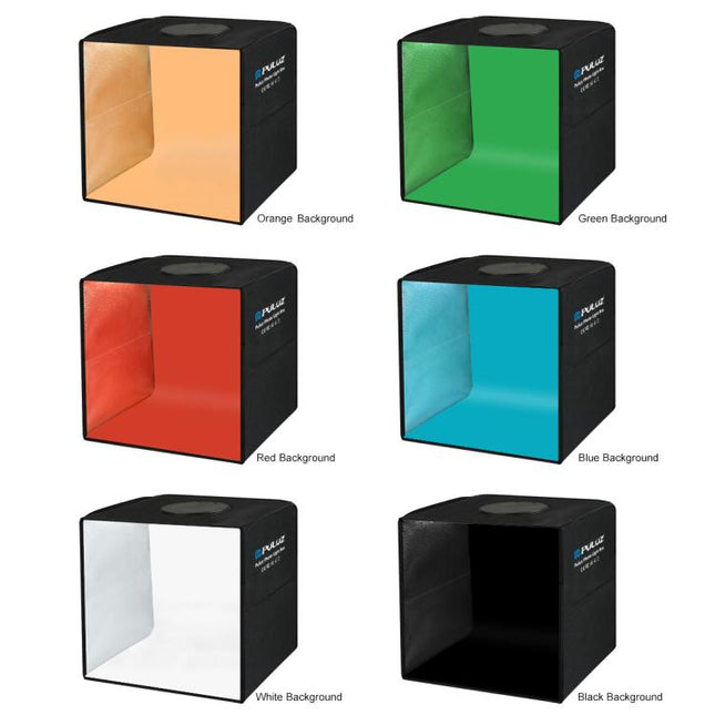 PULUZ 30cm Folding Ring Light Photo Lighting Studio Shooting Tent Box Kit with 6 Colors Black / White / Orange / Red / Green / Blue Backdrops, 30cm Box Black