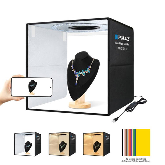 PULUZ 40cm Folding Portable Ring Light USB Photo Lighting Studio Shooting Tent Box with 6 x Dual-side Color Backdrops, Size: 40cm x 40cm x 40cm