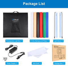 PULUZ Photo Studio Light Box Portable 60 x 60 x 60 cm Light Tent LED 5500K White Light Dimmable Mini 36W Photography Studio Tent Kit with 6 Removable Backdrops (Black Orange White Green Blue Red), 60cm Box(US), 60cm Box(UK), 60cm Box(EU), 60cm Box(AU)