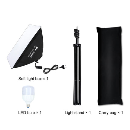 PULUZ 50x70cm Studio Softbox + 2m Tripod Mount + Single 220V E27 30W 5700K White Light LED Bulb Photography Kit, Single Bulb EU Plug, Single Bulb US Plug