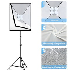 PULUZ 50x70cm Studio Softbox + 2m Tripod Mount + 4 x E27 20W 5700K White Light LED Light Bulb Photography Lighting Kit, 4 x Bulb EU Plug (RU), 4 x Bulb EU Plug, 4 x Bulb US Plug