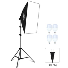 PULUZ 50x70cm Studio Softbox + 2m Tripod Mount + 4 x E27 20W 5700K White Light LED Light Bulb Photography Lighting Kit, 4 x Bulb EU Plug (RU), 4 x Bulb EU Plug, 4 x Bulb US Plug