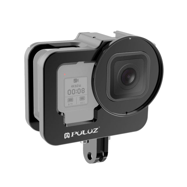 PULUZ for GoPro HERO13 Black /12 Black /11 Black /10 Black /9 Black Thicken Housing Shell CNC Aluminum Alloy Protective Cage with Insurance Frame & 52mm UV Lens, For GoPro HERO9 Black Thicken
