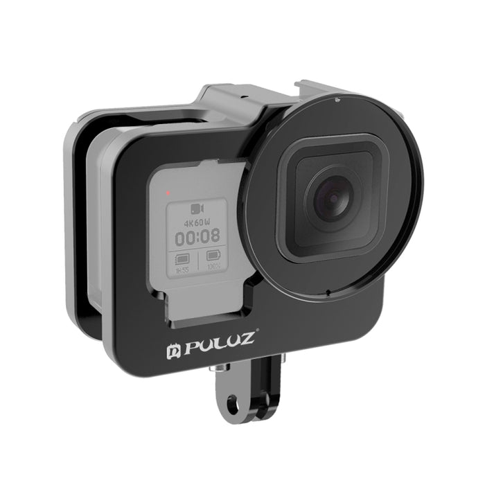 PULUZ for GoPro HERO13 Black /12 Black /11 Black /10 Black /9 Black Thicken Housing Shell CNC Aluminum Alloy Protective Cage with Insurance Frame & 52mm UV Lens, For GoPro HERO9 Black Thicken