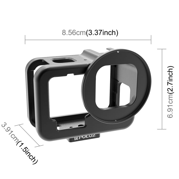 For GoPro HERO13 Black /12 Black /11 Black /10 Black /9 Black PULUZ Thin Housing Shell CNC Aluminum Alloy Protective Cage with Insurance Frame & 52mm UV Lens