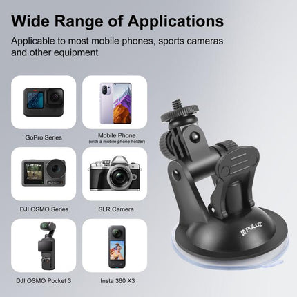 PULUZ Car Suction Cup Mount with Screw & Tripod Mount Adapter & Storage Bag for GoPro, Insta360, DJI and Other Action Cameras, Sucker Mount