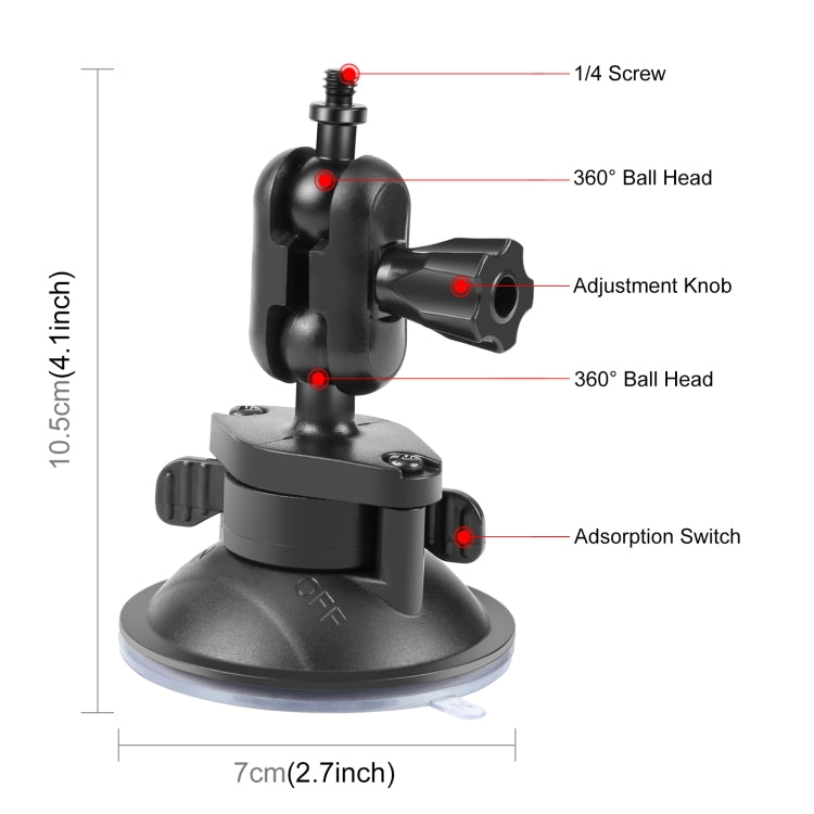 PULUZ 1/4 inch Magic Arm Suction Cup Mount