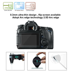 PULUZ 2.5D 9H Tempered Glass Film for Canon 650D, Compatible with 90D / 80D / 70D / 77D(9000D) / 800D(X9I) / 700D(X7I) / 750D(X8I) / 760D(8000D) / XC10 / XC15 / 7D2, Pentax Q1 / K-S1 /Q10 / Q7, Panasonic ZS35, Nikon V1, For Canon 650D