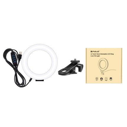 PULUZ 4.7 inch 12cm Ring Selfie Light 3 Modes USB Dimmable Dual Color Temperature LED Curved Vlogging Photography Video Lights with Monitor Clip Holder, 4.7 inch+Clip
