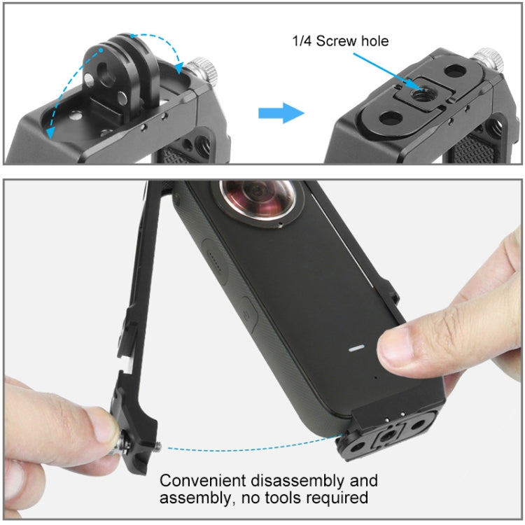 PULUZ Protective Cage Rig Housing Frame with Cold Shoe Mounts & Magnetic Folding Tripod Adapter for Insta360 ONE X2