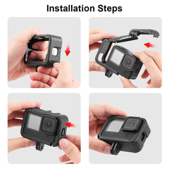 PULUZ Chargeable PA Frame Mount Cage with Cold Shoe Base Slot for GoPro HERO13 Black /12 Black /11 Black /11 Black Mini /10 Black /9 Black, Chargeable PA Frame Mount