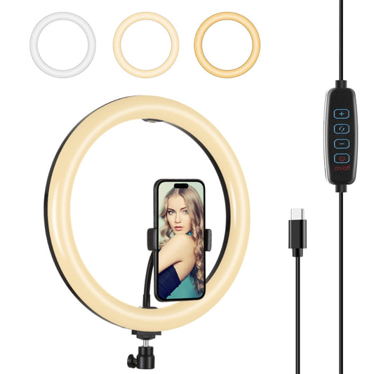 PULUZ PD20W 11.8 inch 30cm Type-C 3 Modes Dimmable Dual Color Temperature LED Curved Diffuse Light Ring Vlogging Selfie Photography Video Lights with Phone Clamp, Type-C