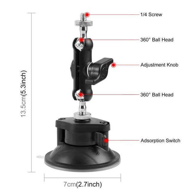 PULUZ Upgraded 1/4 inch Magic Arm Suction Cup Mount, Upgraded 1/4 inch Suction Cup Mount