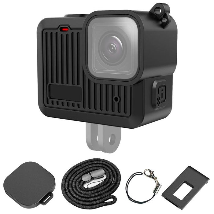For GoPro HERO 2024 PULUZ Silicone Protective Case Side Interface Cover with Wrist Strap & Lens Cover, Silicone Protective Case