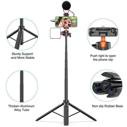 PULUZ 1.3m Phone Selfie Stick Tripod Vlog Live Streaming Holder with Phone Clip, 1.4m  Phone Tripod