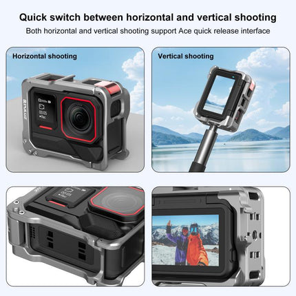 For Insta360 Ace Pro 2 PULUZ Aluminum Alloy Protective Cage Rig Dual Cold Shoe Housing Frame, For Insta360 Ace Pro 2 Meta Cage