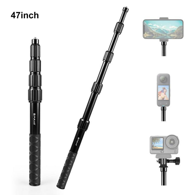 PULUZ 1.2m Aluminum Alloy Invisible Selfie Stick Anti-Shake Vlog Locking Telescopic Extension Monopod, 1.2m  Invisible Selfie Stick