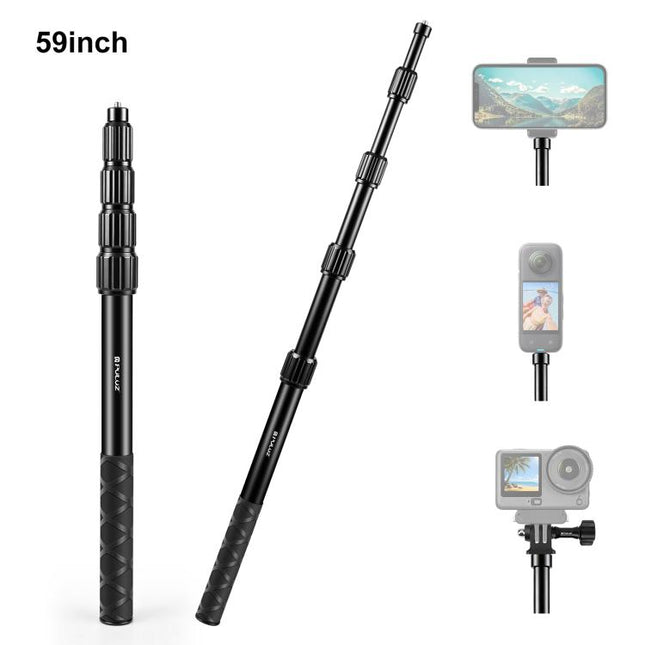 PULUZ 1.5m Aluminum Alloy Invisible Selfie Stick Anti-Shake Vlog Locking Telescopic Extension Monopod