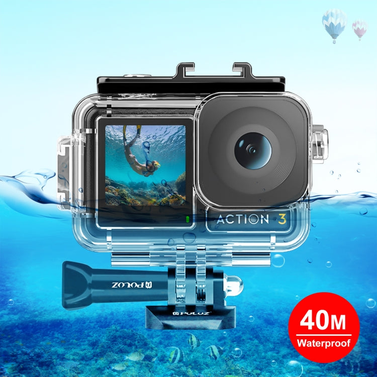 For DJI Osmo Action 5 Pro / 3 / 4 PULUZ 40m Underwater Waterproof Housing Diving Case with Cold Shoe & Buckle Basic Mount & Screw