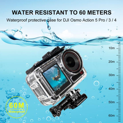 For DJI Osmo Action 5 Pro / 3 / 4 PULUZ 60m Underwater Waterproof Housing Diving Case with Cold Shoe & Buckle Basic Mount & Screw, For DJI Osmo Action 3 / 4 Waterproof Case