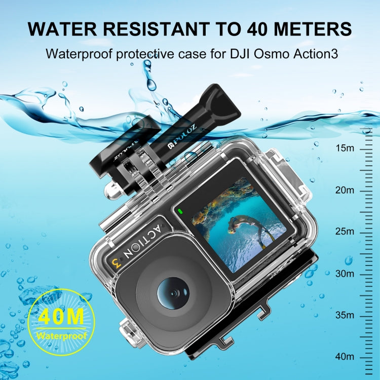 For DJI Osmo Action 5 Pro / 3 / 4 PULUZ 40m Underwater Waterproof Housing Diving Case with Cold Shoe & Buckle Basic Mount & Screw, For DJI Osmo Action 3 / 4 Waterproof Case