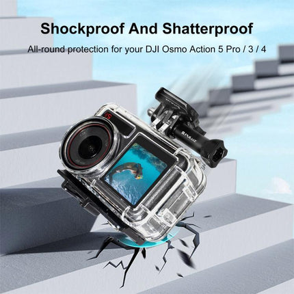 For DJI Osmo Action 5 Pro / 3 / 4 PULUZ 60m Underwater Waterproof Housing Diving Case with Cold Shoe & Buckle Basic Mount & Screw