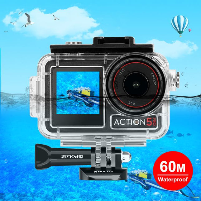 For DJI Osmo Action 5 Pro / 3 / 4 PULUZ 60m Underwater Waterproof Housing Diving Case with Cold Shoe & Buckle Basic Mount & Screw, For DJI Osmo Action 3 / 4 Waterproof Case