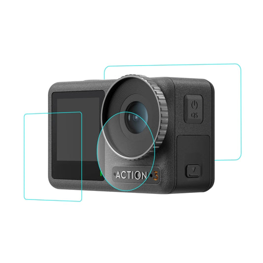 For DJI Osmo Action 3  PULUZ 3-in-1 Lens Front and Back Screen Tempered Glass Explosion-proof Film, For DJI Osmo Action 3