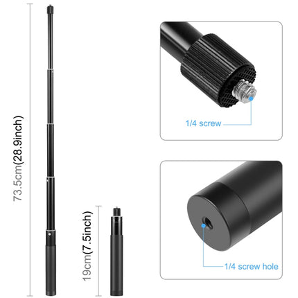 PULUZ 73.5cm Metal Selfie Stick Monopod with Invisible Adapter Base & Screw for Insta360 One RS / X2 / X3 / DJI Osmo 360