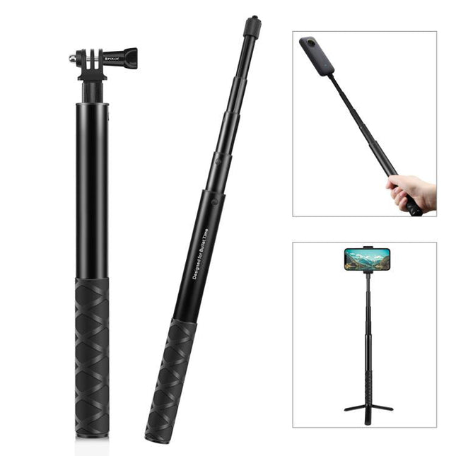 PULUZ 110cm Metal Selfie Stick Monopod with Invisible Adapter Base & Screw for Insta360 One RS / X2 / X3 / X4 / DJI Osmo 360
