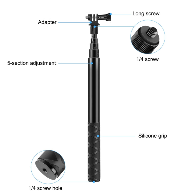 PULUZ 110cm Metal Selfie Stick Monopod with Invisible Adapter Base & Screw for Insta360 One RS / X2 / X3 / X4