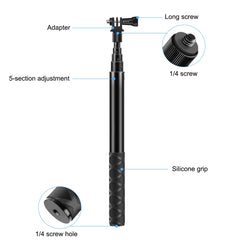 PULUZ 110cm Metal Selfie Stick Monopod with Invisible Adapter Base & Screw for Insta360 One RS / X2 / X3 / X4 / DJI Osmo 360