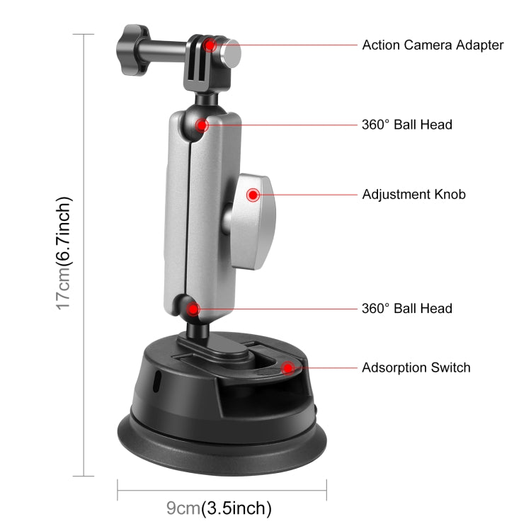 PULUZ Car Suction Cup Arm Mount with Mount Adapter & Long Screw, Suction Cup Mount