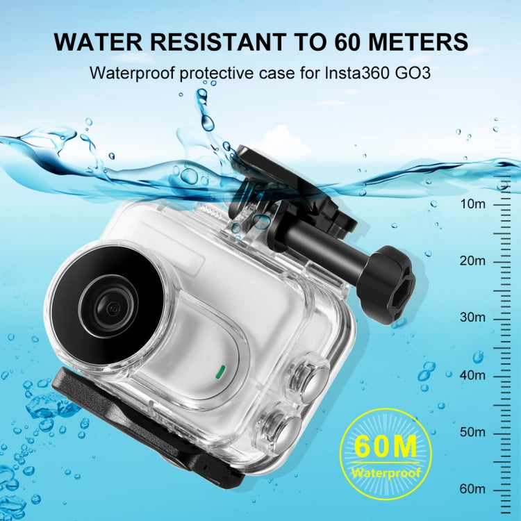 For Insta360 GO 3 PULUZ 60m Underwater Waterproof Housing Case with Base Adapter & Screw