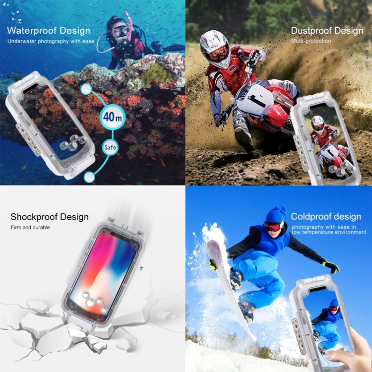 For iPhone X / XS PULUZ 40m/130ft Waterproof Diving Case, Photo Video Taking Underwater Housing Cover, For iPhone X / XS(White), For iPhone X / XS(Transparent), For iPhone X / XS(Black)