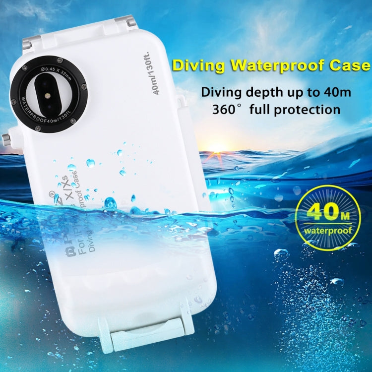 For iPhone X / XS PULUZ 40m/130ft Waterproof Diving Case, Photo Video Taking Underwater Housing Cover, For iPhone X / XS(White), For iPhone X / XS(Transparent), For iPhone X / XS(Black)